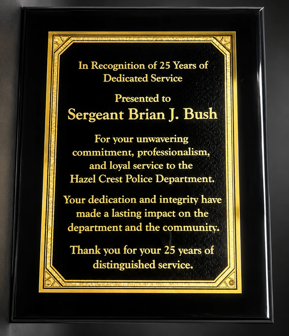 Custom plaque and engraved glass award